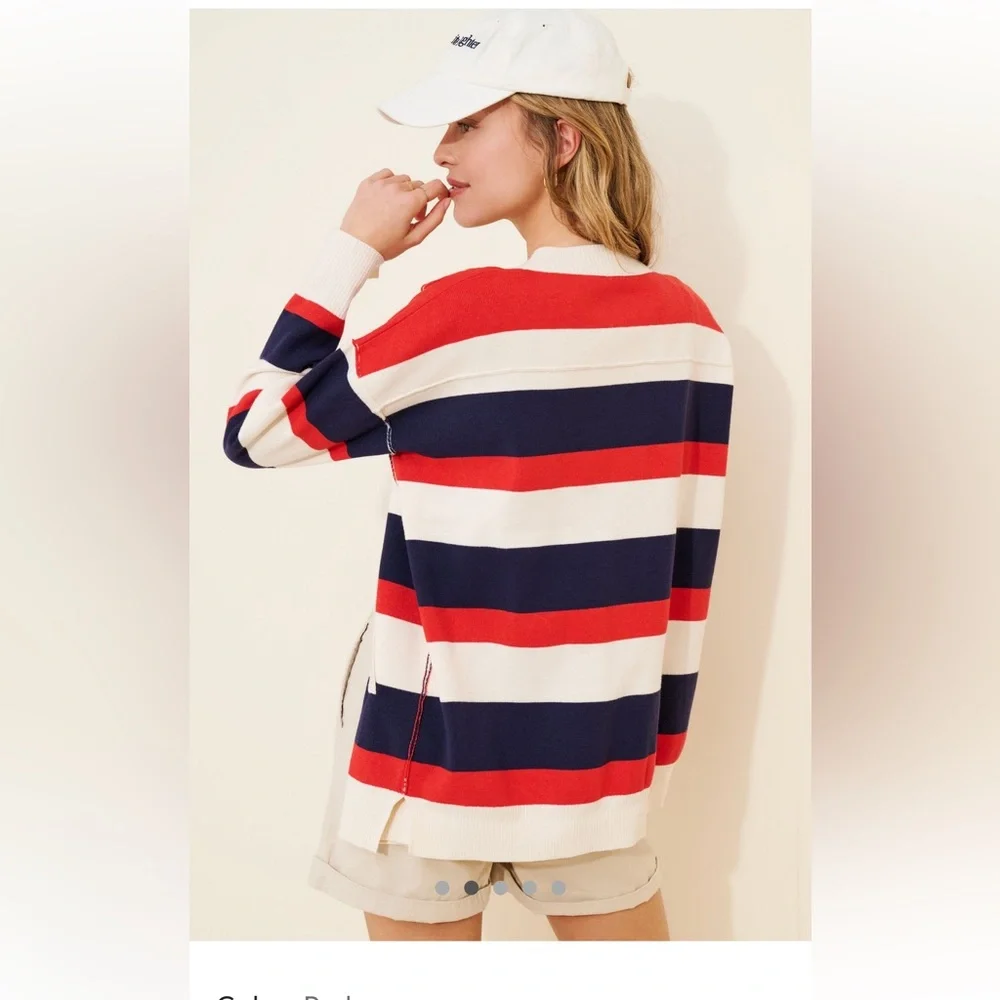 Free People League of Her Own Striped Cardigan in Red and Navy Small NWOT